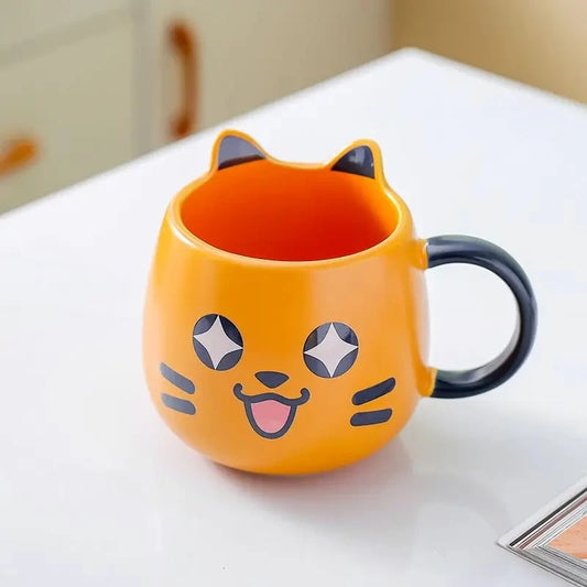 Orange Cute Cat Mug on a white table