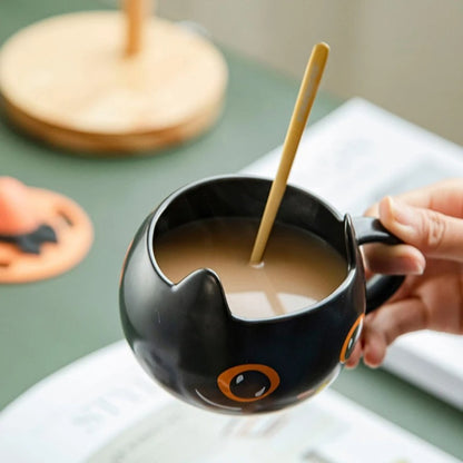 Black Cat Halloween Mug With Coffee Inside