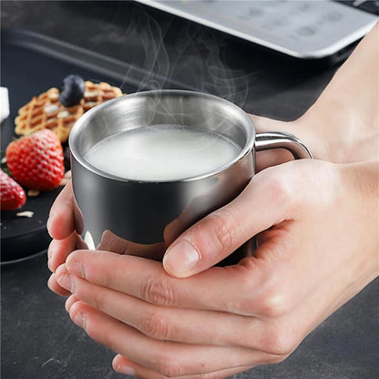 Person Holding Camping Cup Metal With Hot Milk Inside