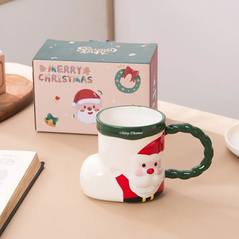 Ceramic Christmas Mug in Santa Claus Style in Green
