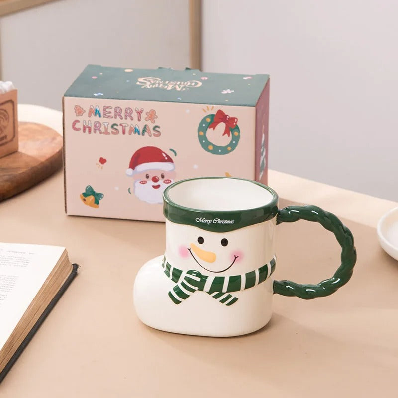 Ceramic Christmas Mug in Snowman Style in Green
