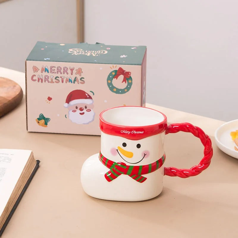 Ceramic Christmas Mug in Snowman Style in Red