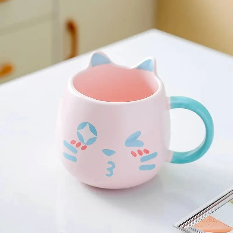 Rose Cute Cat Mug on a white table