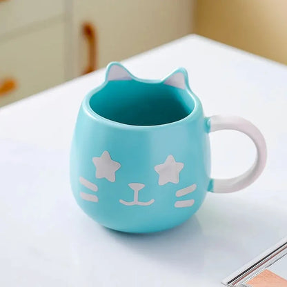 Cyan Cute Cat Mug on a white table