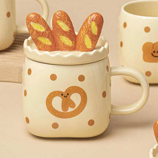 Cute Ceramic Mugs With Pretzel Motif On It