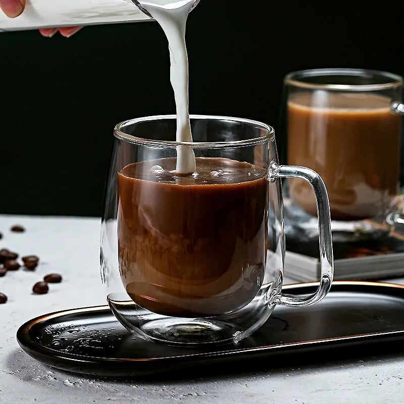 Double Walled Glass Mugs With Coffee Inside
