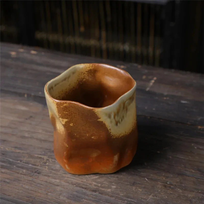 Mexican Ceramic Cup in caramel on a wooden table