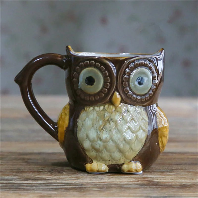 Pottery Owl Mug in Brown