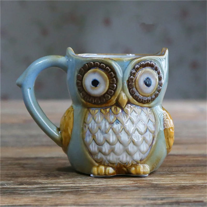 Pottery Owl Mug in Cyan