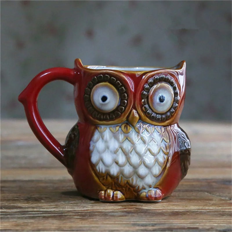 Pottery Owl Mug in Red