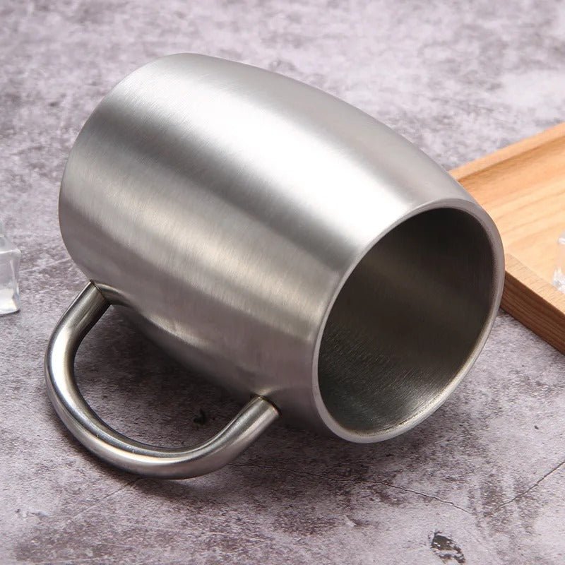 Stainless Steel Camper Mug Laying On the Side