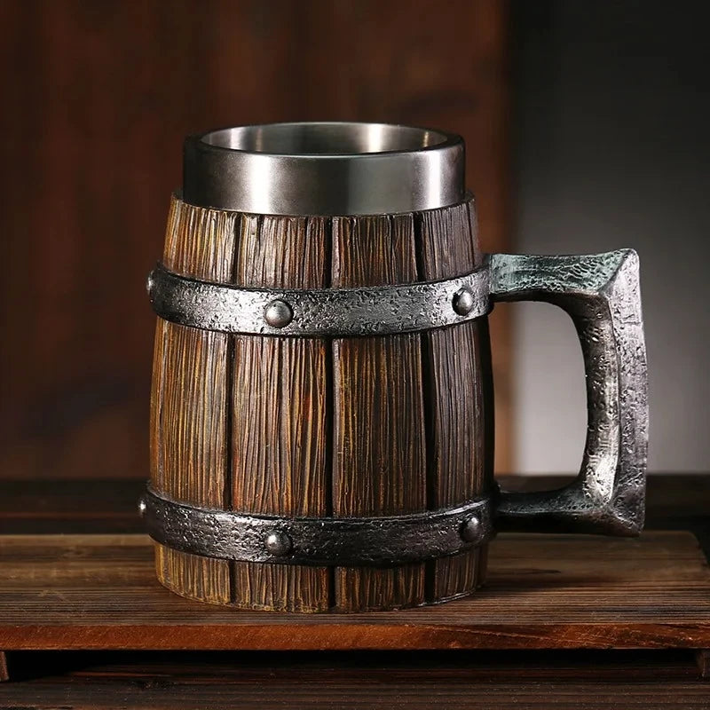 Viking Beer Mug on a wooden tray in front of a brown background